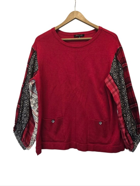 John Mark Sweaters - JOHN MARK Size S Red Lightweight Sweater NWT with Patterned L/Sl Elastic Sleeves